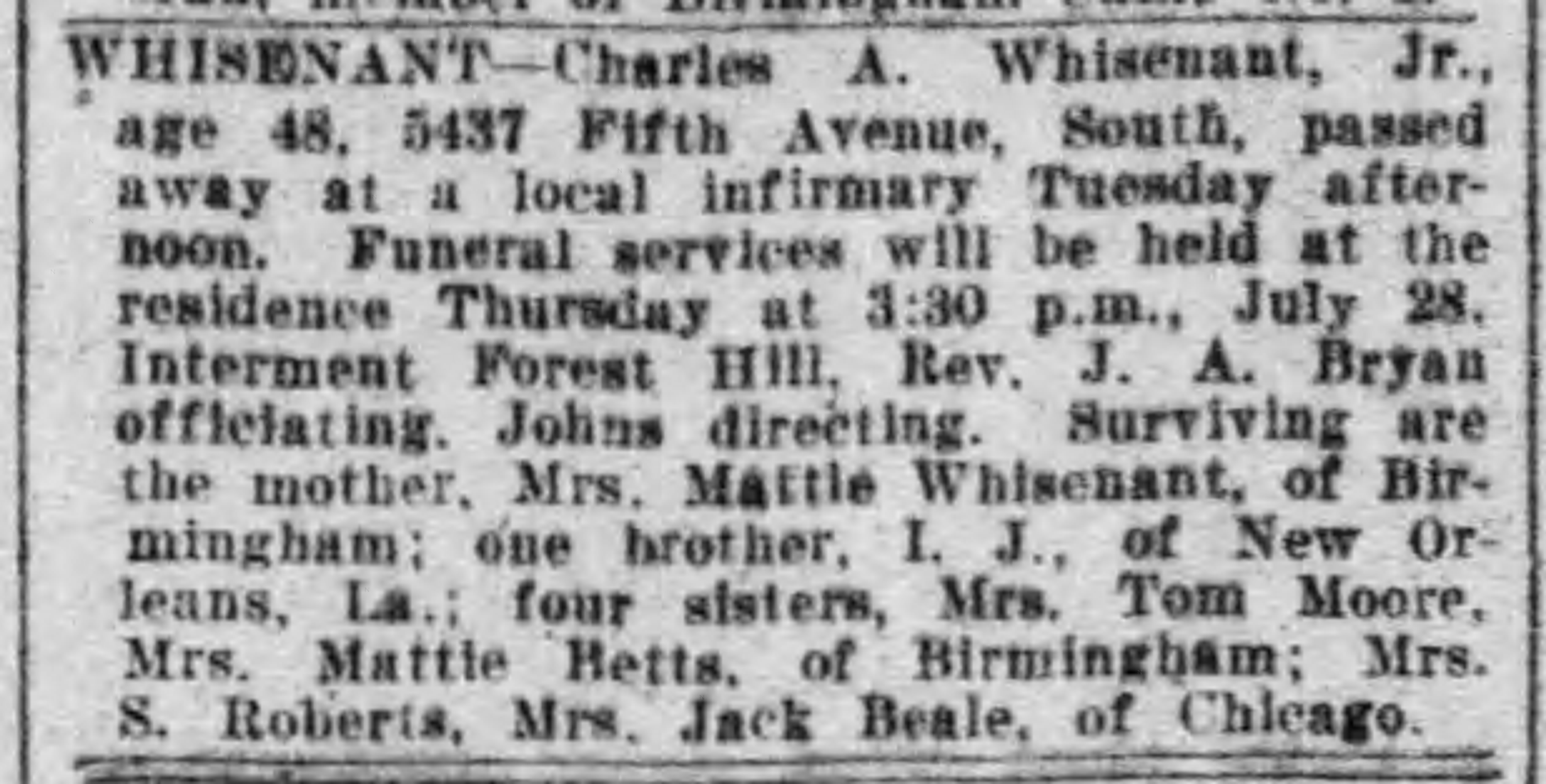 Charles A. Whisenant, Jr. obituary